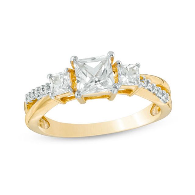 Princess-Cut White Lab-Created Sapphire Trio Ring in 10K Gold