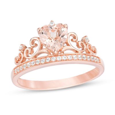 6.0mm Heart-Shaped Morganite and Lab-Created White Sapphire Tiara Ring in 10K Rose Gold