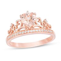 6.0mm Heart-Shaped Morganite and Lab-Created White Sapphire Tiara Ring in 10K Rose Gold
