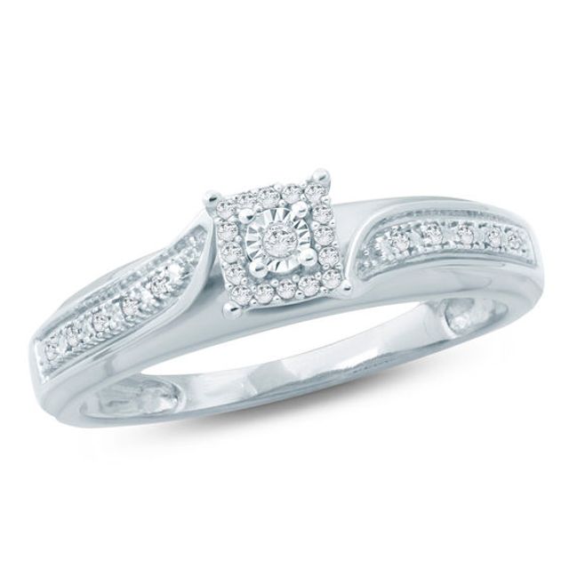 1/20 CT. T.w. Diamond Square Frame Bypass Engagement Ring in 10K White Gold