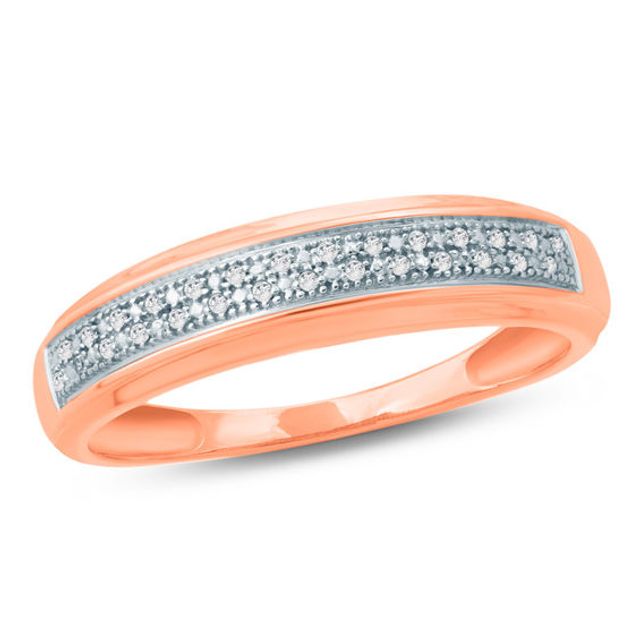 Men's Diamond Accent Double Row Wedding Band in 10K Rose Gold