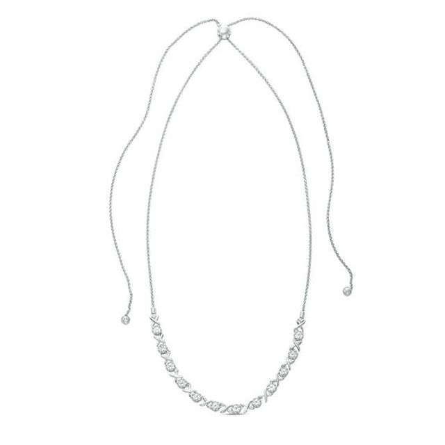 Lab-Created White Sapphire "Xo" Bolo Necklace in Sterling Silver - 26"