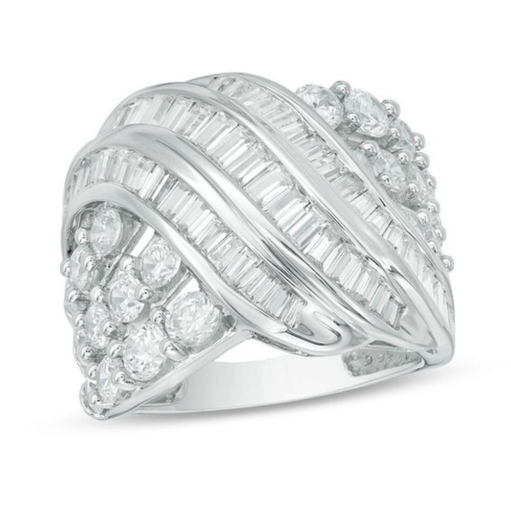 3 CT. T.w. Baguette and Round Diamond Crossover Ring in 10K White Gold