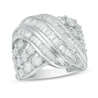 3 CT. T.w. Baguette and Round Diamond Crossover Ring in 10K White Gold
