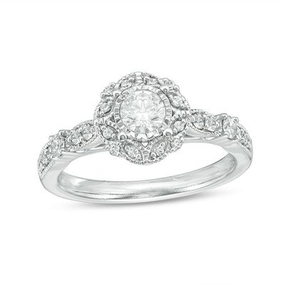 5/8 CT. T.w. Diamond Frame Vintage-Style Engagement Ring in 14K White Gold
