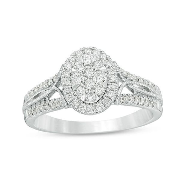 1/2 CT. T.w. Composite Diamond Oval Frame Twist Vintage-Style Engagement Ring in 10K White Gold