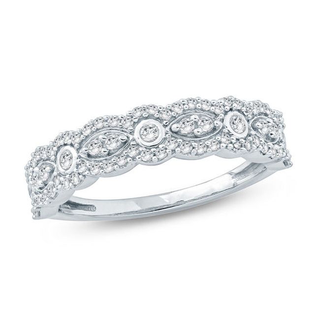 1/2 CT. T.w. Diamond Alternating Round and Marquise Scallop Anniversary Band in 10K White Gold