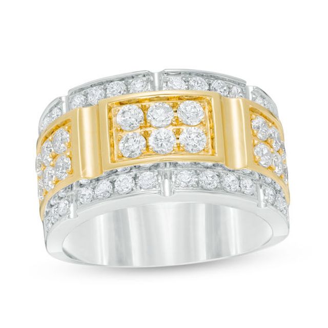 Men's 2 CT. T.w. Diamond Brick-Patterned Ring in 10K Two-Tone Gold