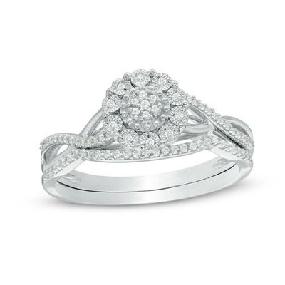 1/6 CT. T.w. Composite Diamond Flower Twist Bridal Set in Sterling Silver