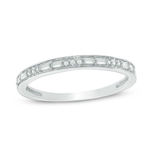 1/8 CT. T.w. Baguette and Round Diamond Alternating Diamond Anniversary Band in 10K White Gold