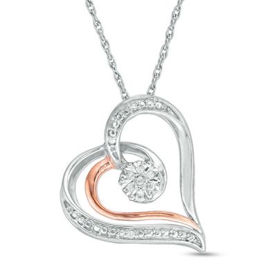 Diamond Accent Heart Pendant in Sterling Silver and 10K Rose Gold