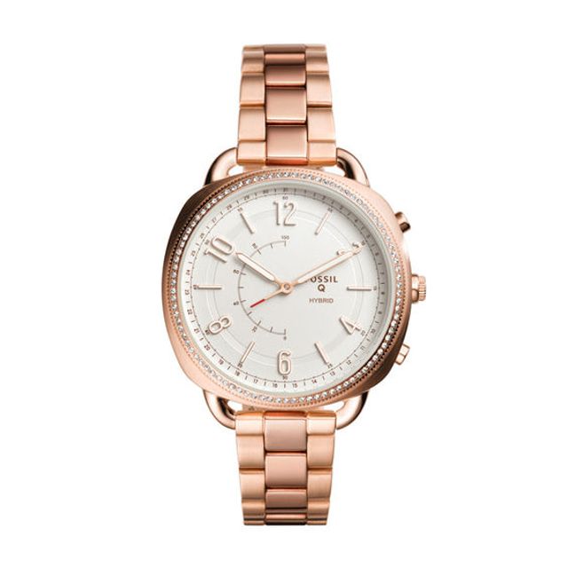 Fossil Accomplice Crystal Accent Rose-Tone Hybrid Smart Watch with White Dial (Model: Ftw1208)