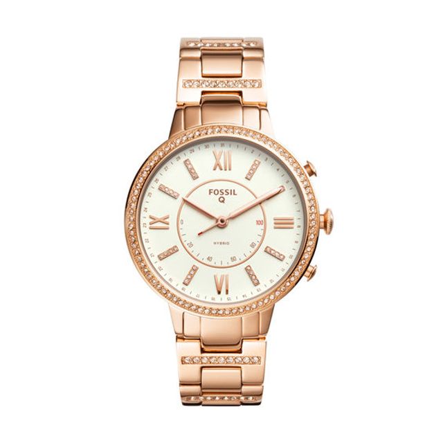 Ladies' Fossil Q Virginia Crystal Accent Rose-Tone Hybrid Smart Watch with White Dial (Model: Ftw5010)