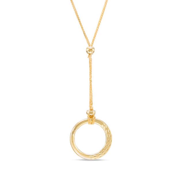 Made in Italy Diamond-Cut Open Circle Drop Necklace in 14K Gold - 17"