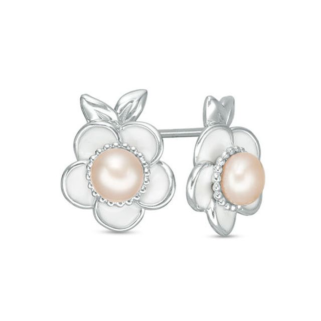 BlÃ¶em 4.0mm Cultured Freshwater Pink Pearl Plumeria Stud Earrings in Sterling Silver