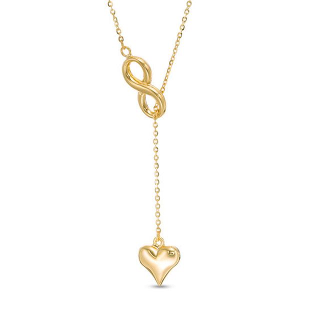 Puffed Heart and Infinity Lariat-Style Necklace in 10K Gold