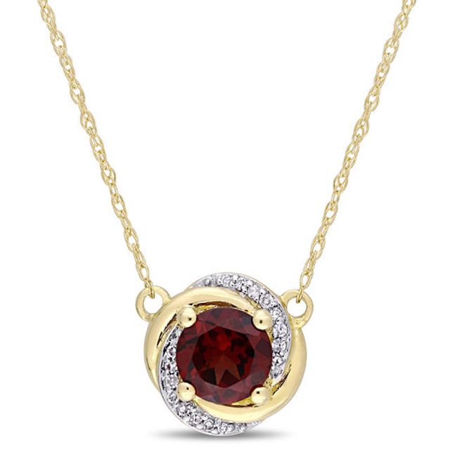 6.0mm Garnet and 1/20 CT. T.w. Diamond Orbit Frame Necklace in 10K Gold - 17"