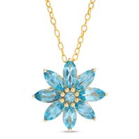 Blue Topaz Daisy Pendant in 10K Gold