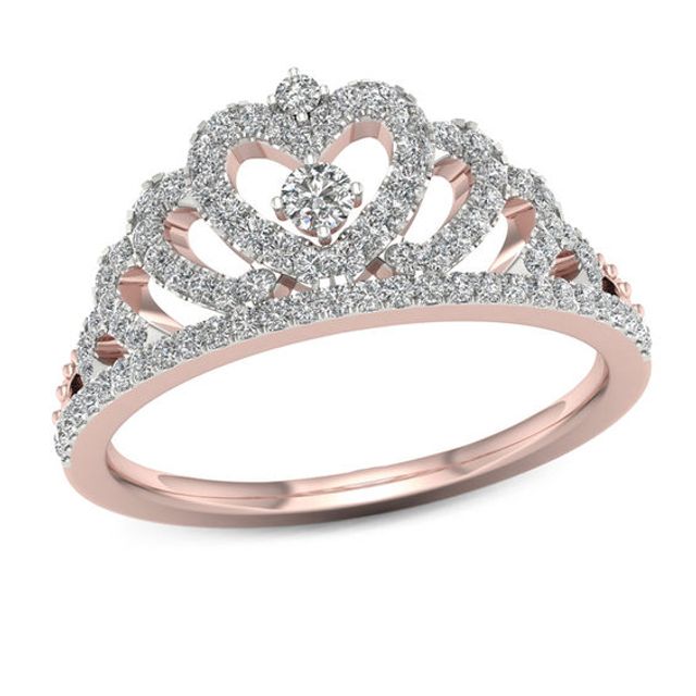 1/3 CT. T.w. Diamond Heart Crown Ring in 10K Rose Gold