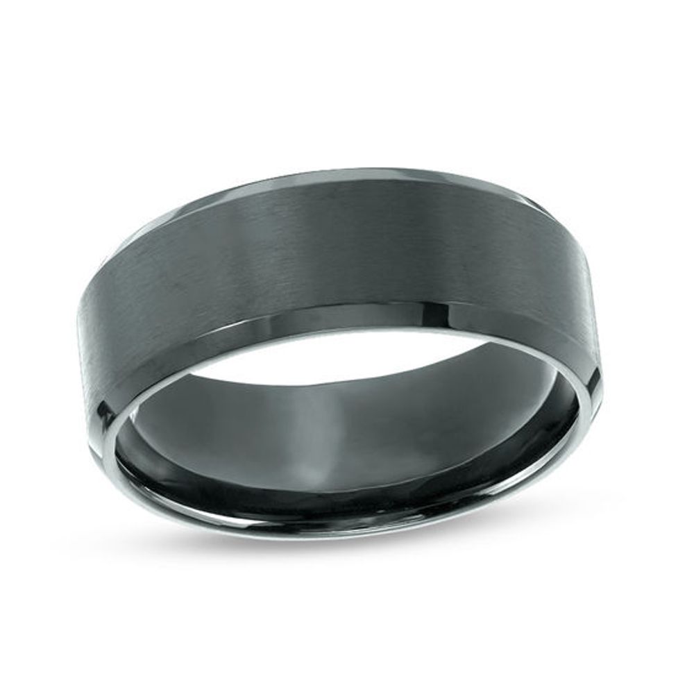 Men's 8.0mm Brushed Center Bevelled Edge Wedding Band in Black IP Stainless Steel