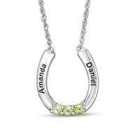 Mother's Simulated Birthstone Horseshoe Necklace in Sterling Silver (3 Stones and 2 Names)