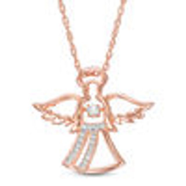 Lab-Created White Sapphire Angel Pendant in Sterling Silver with 14K Rose Gold Plate