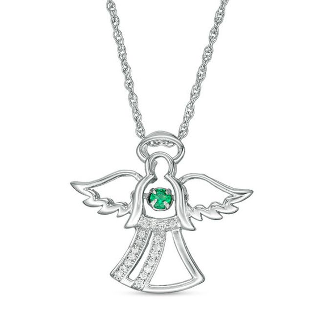 Lab-Created Emerald and White Sapphire Angel Pendant in Sterling Silver