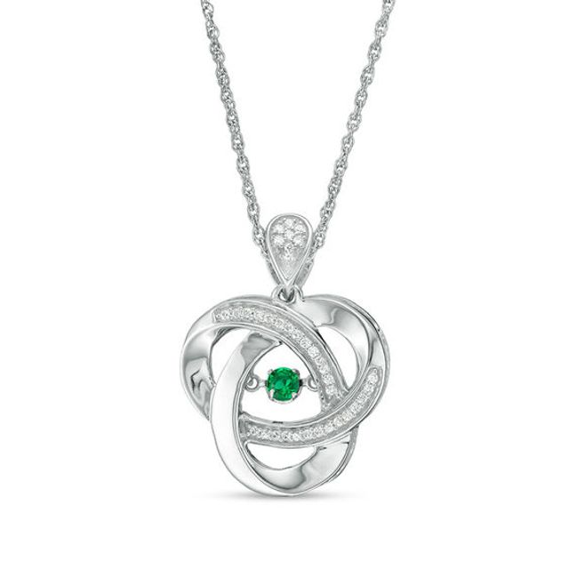 Lab-Created Emerald and White Sapphire Orbit Pendant in Sterling Silver