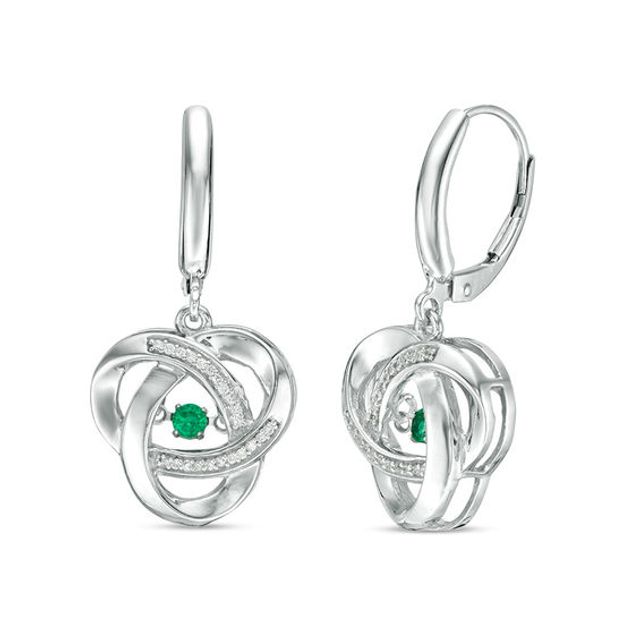 Lab-Created Emerald and White Sapphire Orbit Drop Earrings in Sterling Silver