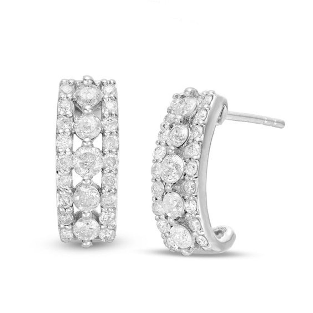 1 CT. T.w. Diamond Multi-Row Huggie Hoop Earrings in 10K White Gold