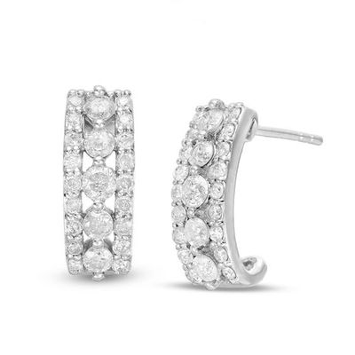 1 CT. T.w. Diamond Multi-Row Huggie Hoop Earrings in 10K White Gold