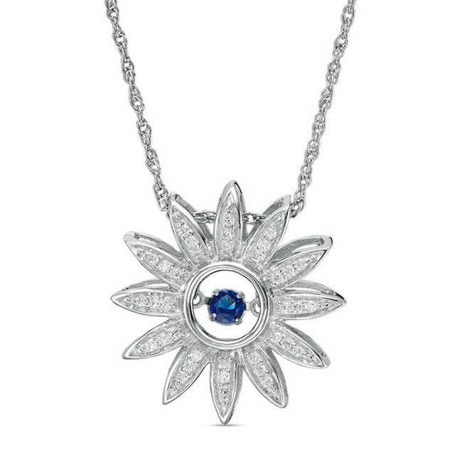 Lab-Created Blue and White Sapphire Daisy Pendant in Sterling Silver