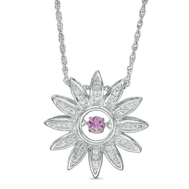 Lab-Created Pink and White Sapphire Daisey Pendant in Sterling Silver