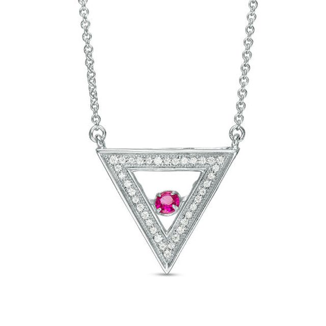 Lab-Created Ruby and White Sapphire Triangle Necklace in Sterling Silver