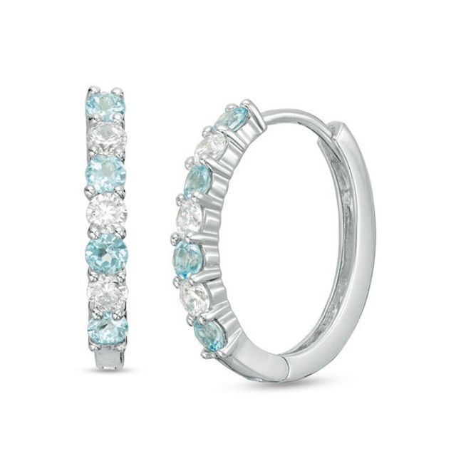 3.0mm Blue and White Topaz Hoop Earrings in Sterling Silver