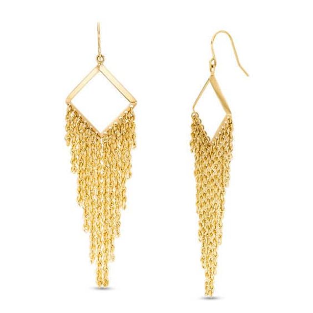 Square Outline with Multi-Row Rope Chain Dangle Drop Earrings in 10K Gold