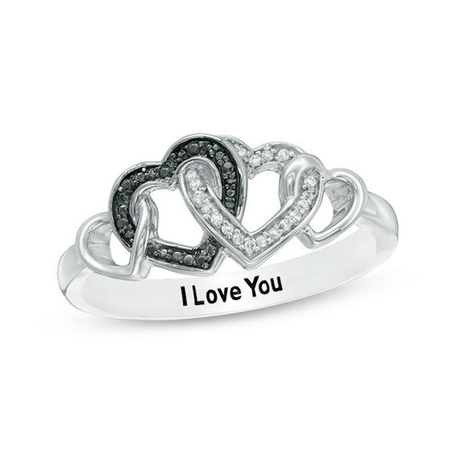 1/20 CT. T.w. Enhanced Black and White Diamond Multi-Heart Promise Ring in Sterling Silver (1 Line)