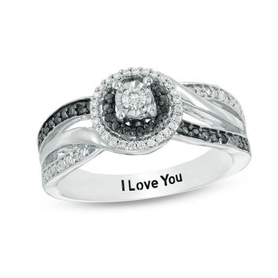 1/5 CT. T.w. Enhanced Black and White Diamond Double Frame Multi-Row Promise Ring in Sterling Silver (1 Line)