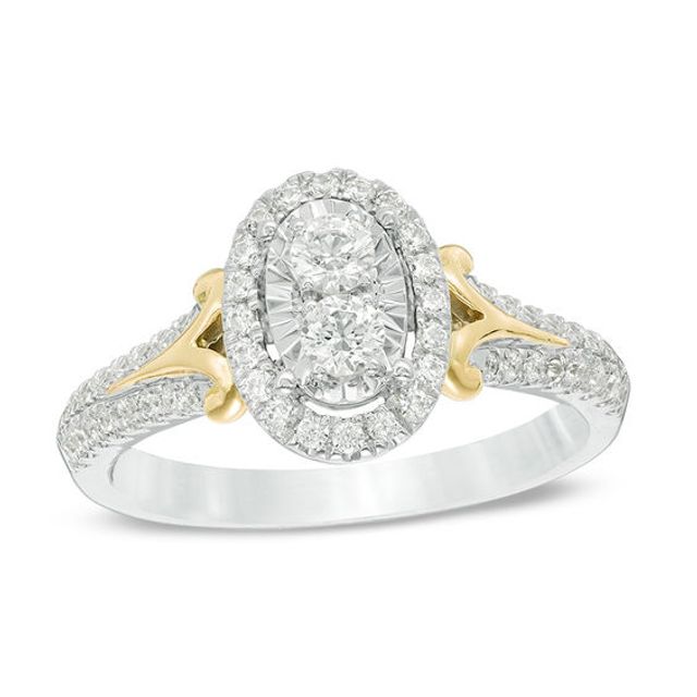1/2 CT. T.w. Diamond Oval Frame Engagement Ring in 14K Two-Tone Gold