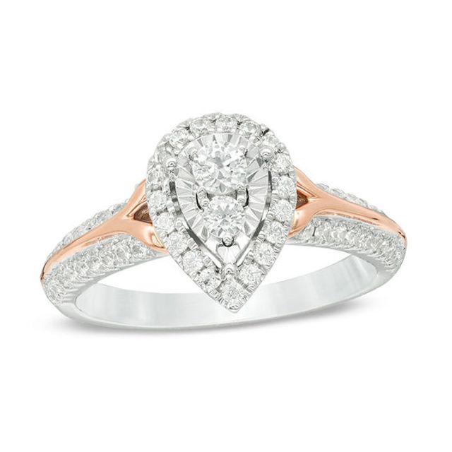 1/2 CT. T.w. Diamond Pear-Shaped Frame Engagement Ring in 14K Two-Tone Gold