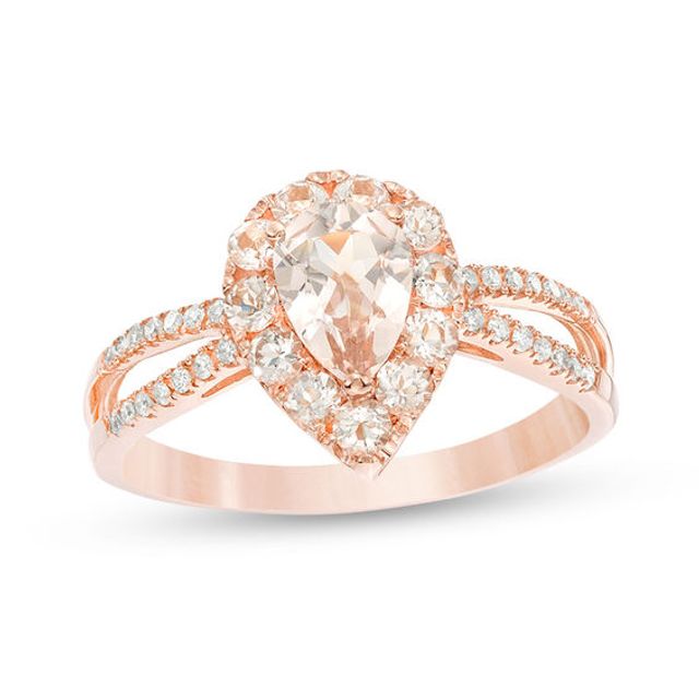 Pear-Shaped Morganite and 1/15 CT. T.w. Diamond Split Shank Ring in 10K Rose Gold