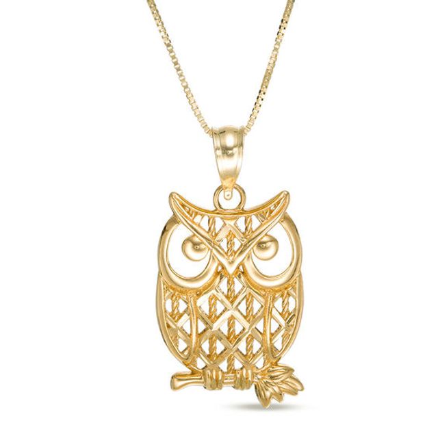 Perched Owl Pendant in 10K Gold