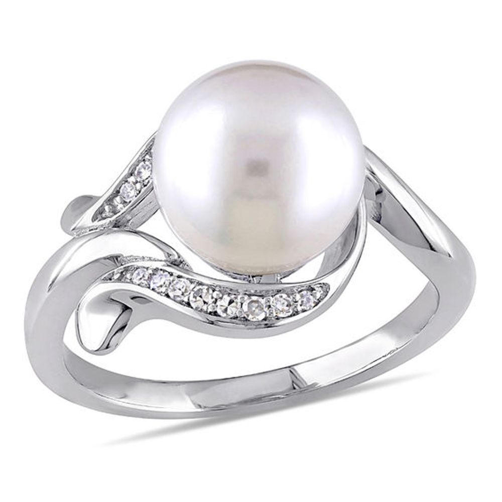 9.0-9.5mm Freshwater Cultured Pearl and 1/15 CT. T.w. Diamond Loop Ring 10K White Gold