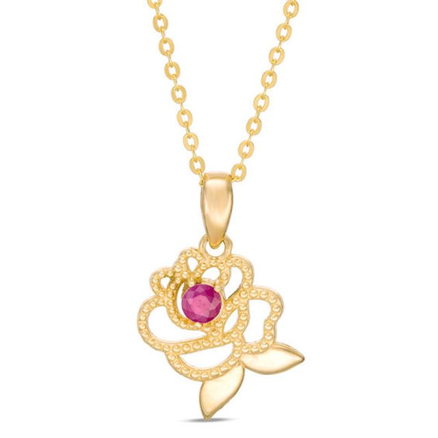 Child's Disney Twinkle Belle Ruby Beaded Rose Pendant in 14K Gold - 13"