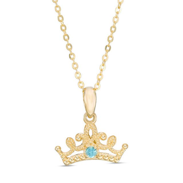 Child's Disney Twinkle Princess Blue Topaz Beaded Tiara Pendant in 14K Gold - 14"