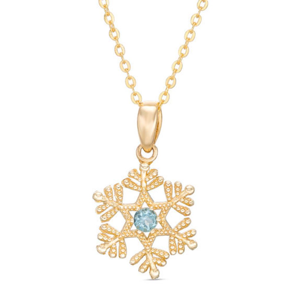Child's Disney Twinkle Frozen Blue Topaz Beaded Snowflake Pendant in 14K Gold - 14"