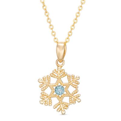 Child's Disney Twinkle Frozen Blue Topaz Beaded Snowflake Pendant in 14K Gold - 14"