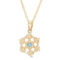 Child's Disney Twinkle Frozen Blue Topaz Beaded Snowflake Pendant in 14K Gold - 14"