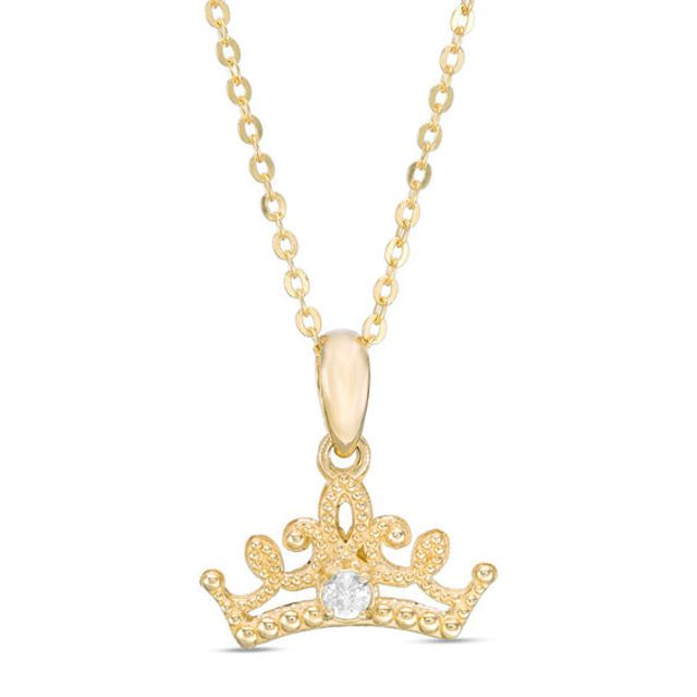 Child's Disney Twinkle Princess Diamond Accent Beaded Tiara Pendant in 14K Gold - 13"