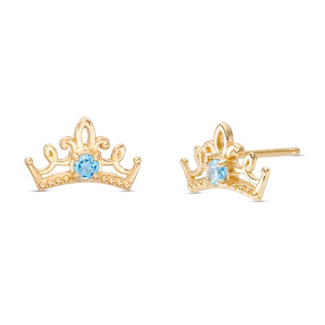 Child's Disney Twinkle Princess Blue Topaz Beaded Tiara Stud Earrings in 14K Gold